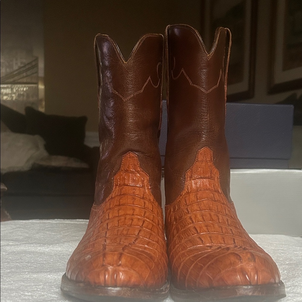 Black Jack Caiman Tail Boots Men's 10B Cowboy Western Brown Leather